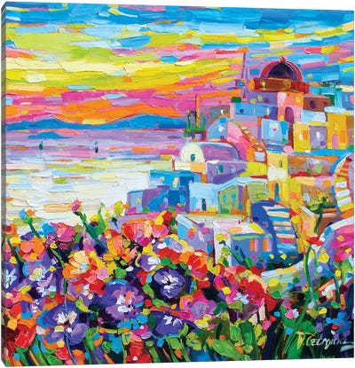 Santorini Sunset Canvas Art Print - Landscapes in Bloom