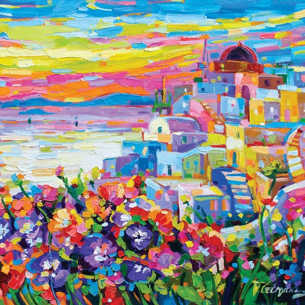 Landscapes In Bloom: Santorini Sunset by Vanya Georgieva