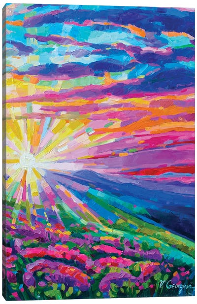 Sunset In The Mountains Canvas Art Print - Mountain Sunrise & Sunset Art
