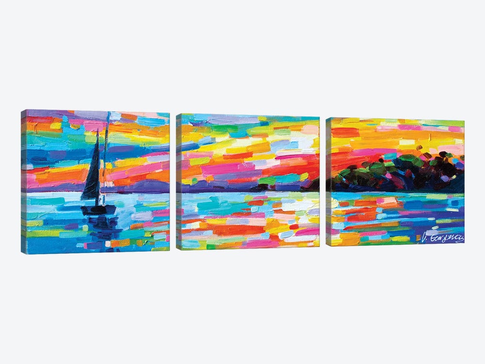 The Boat At Sunset by Vanya Georgieva 3-piece Canvas Art Print