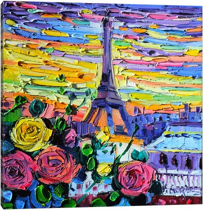 Roses In Paris Canvas Art Print - Tower Art