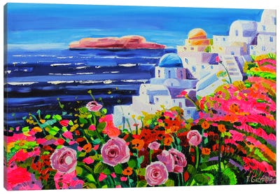 Sunny Day In Santorini Canvas Art Print - Churches & Places of Worship