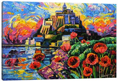 Saint Michel And The Poppies Canvas Art Print - Mont Saint-Michel