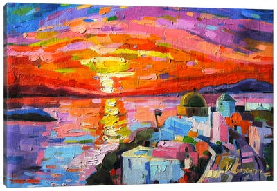 Santorini Sunset II Canvas Art Print - Mediterranean Décor