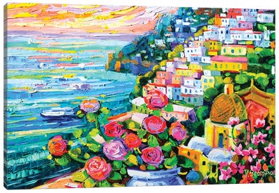 Positano Sunset Canvas Art Print - Amalfi Coast Art