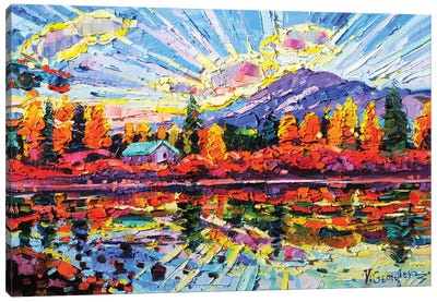 Golden Season In The Mountain Canvas Art Print - Lake & Ocean Sunrise & Sunset Art