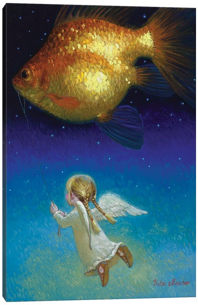 Flying With Angel Canvas Art Print - Goldfish