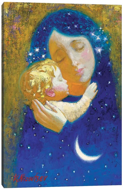 Madonna With Child Canvas Art Print - Blue & Gold Art