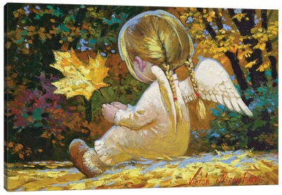 Maple Leaf Angel Canvas Art Print - Child Portrait Art