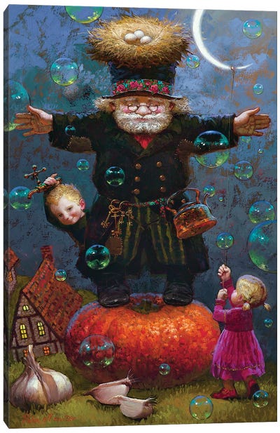 Midnight Bubbles (Grandpa Scarecrow) Canvas Art Print - Victor Nizovtsev