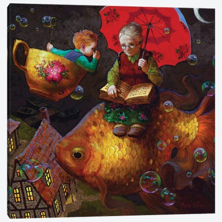Midnight Secret (Grandma On Fish) Canvas Print #VNZ39} by Victor Nizovtsev Art Print