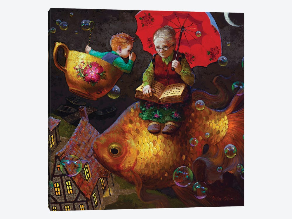 Midnight Secret (Grandma On Fish) by Victor Nizovtsev 1-piece Canvas Art Print