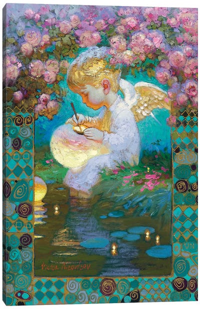 Rose Garden Angel Canvas Art Print - Angel Art
