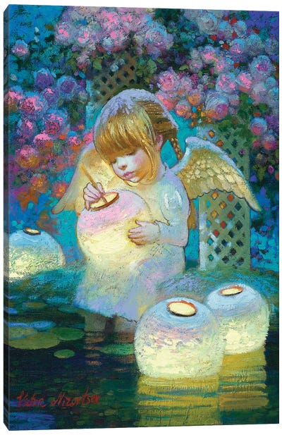 Rose Garden Lights Canvas Art Print - Angel Art