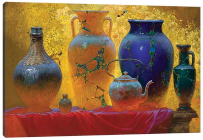 Still Life Blue Vase Canvas Art Print - Pottery Still Life