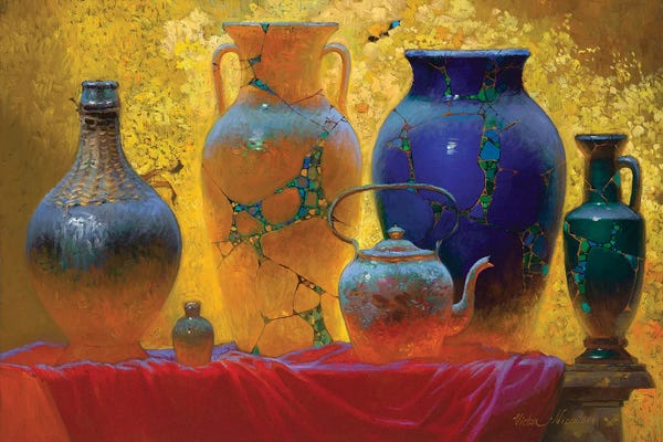 Pottery Still Life: Still Life Blue Vase by Victor Nizovtsev