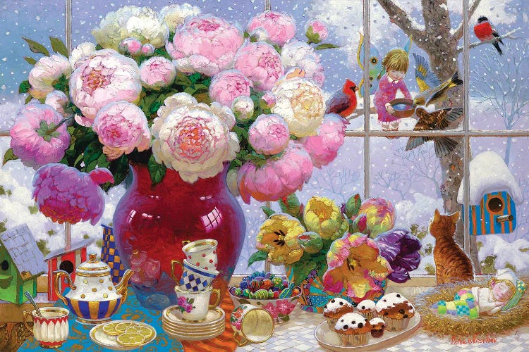 Winter Still Life With Peonies by Victor Nizovtsev wall art