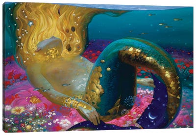 Golden Waves Canvas Art Print - Mermaid Art