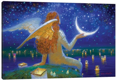 The Starry Night Canvas Art Print - Blue & Gold Art