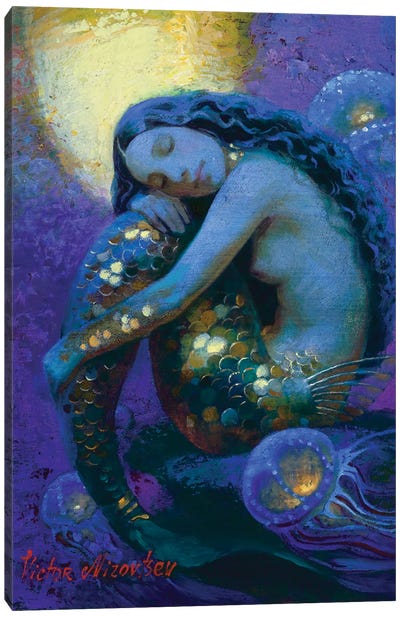 Shimmering Lights of a Dream Canvas Art Print - Blue & Gold Art