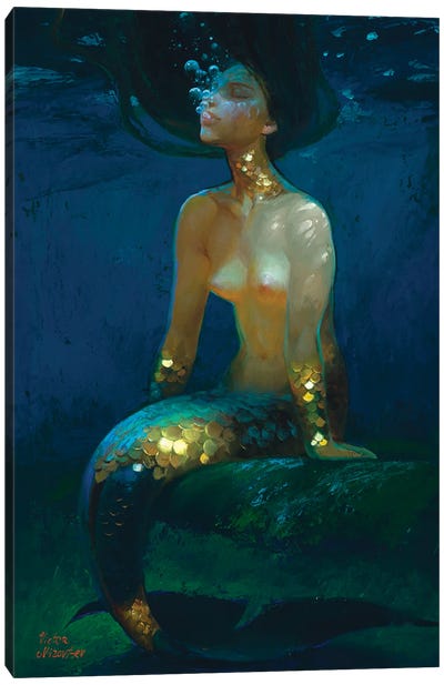 Under The Sea Canvas Art Print - Blue & Gold Art
