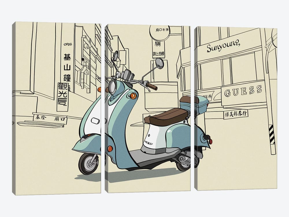 Taipei - Moped by 5by5collective 3-piece Art Print