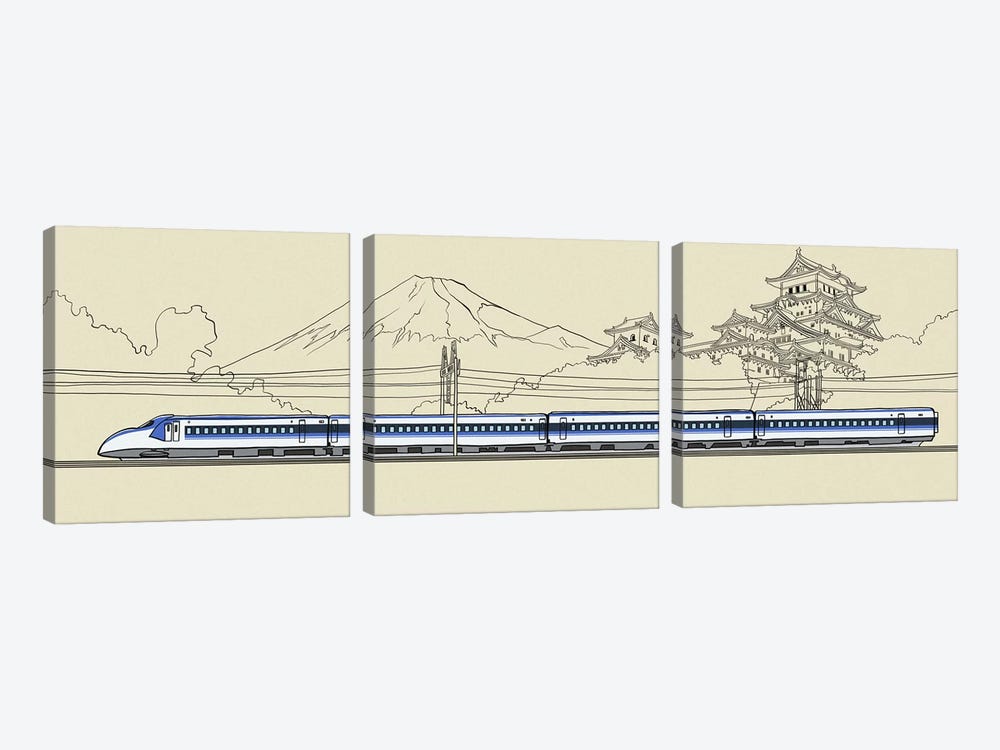 Japan - Bullet train by 5by5collective 3-piece Canvas Print