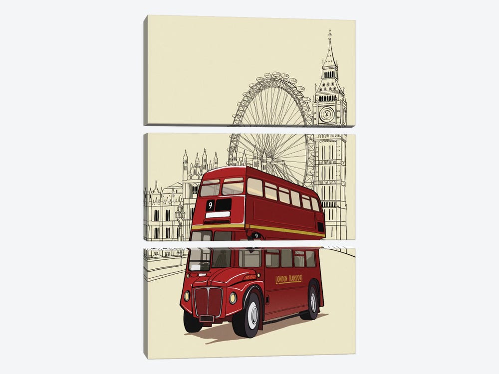 London - Double decker bus by 5by5collective 3-piece Canvas Art