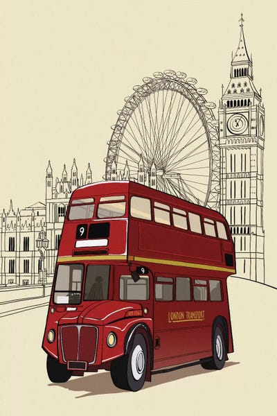 Kids Transportation Art: London - Double decker bus by 5by5collective