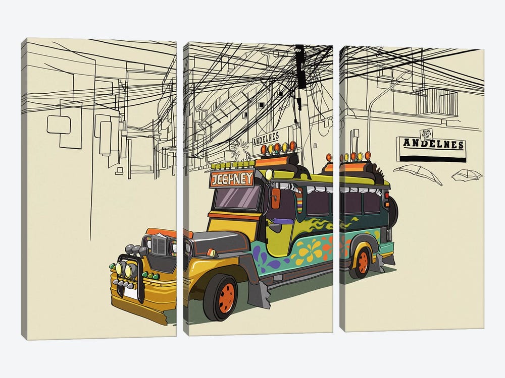 Philippines - Jeepney by 5by5collective 3-piece Canvas Wall Art