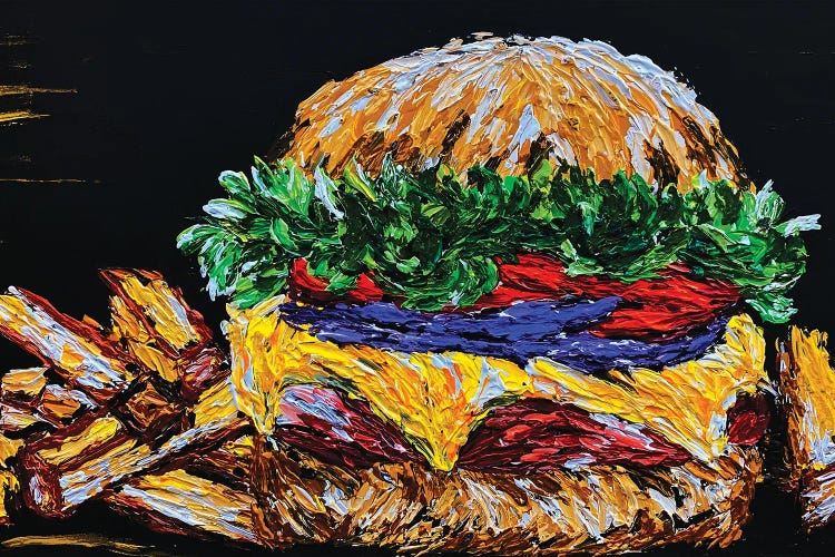 Tasty Temptation, Burger Painting, Food Painting by Viola Painting wall art