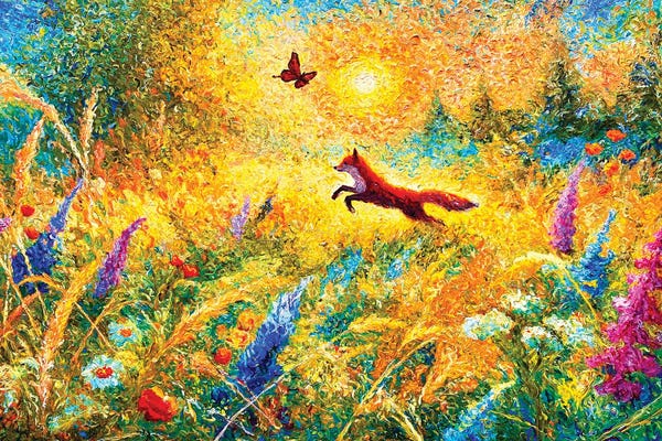 Foxes: Fox In The Blooming Field by Viola Painting
