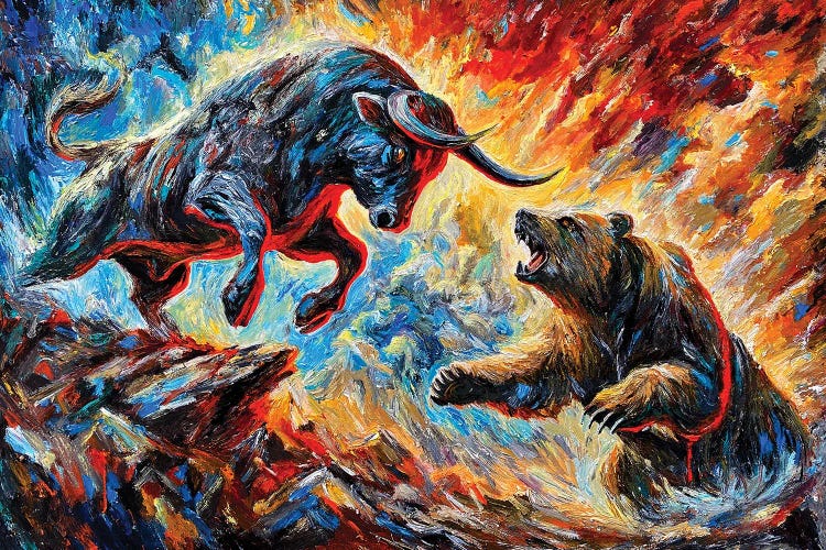 Bull Vs Bear Battle Wall Street by Viola Painting wall art