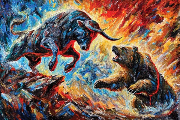 Bulls: Bull Vs Bear Battle Wall Street by Viola Painting