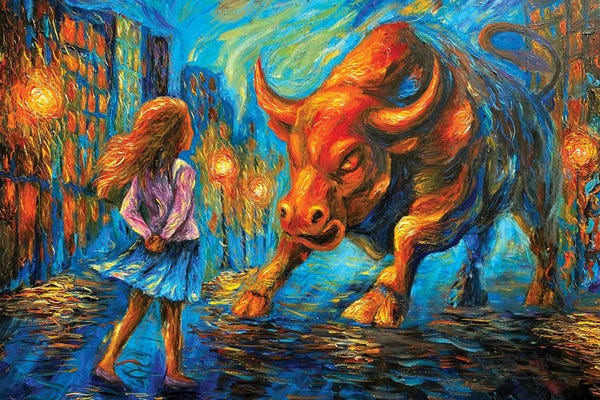Viola Painting: Fearless Girl And Wall Street Bull by Viola Painting