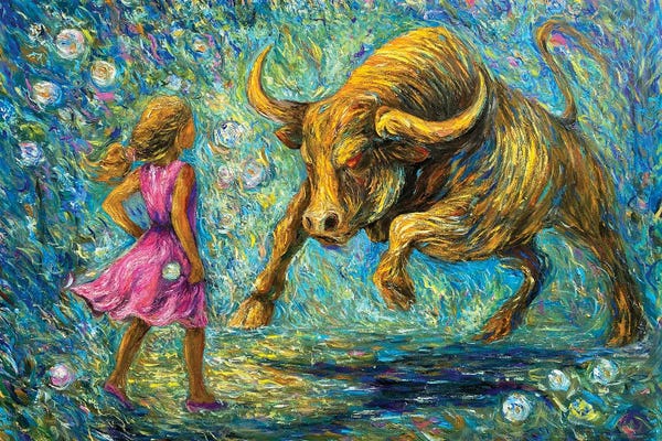 Bulls: Fearless Girl Vs Charging Bull Floral Inspired by Viola Painting