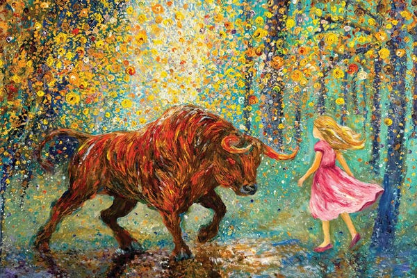Bulls: Fearless Girl Vs Charging Bull - Inspirational Wall Street Decor by Viola Painting