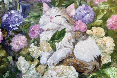 Viola Painting - Multi Panel Prints: Hydrangea Cat by Viola Painting