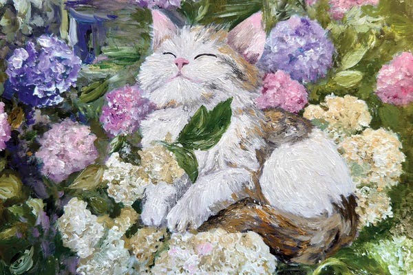 Viola Painting: Hydrangea Cat by Viola Painting