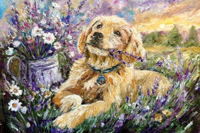 Viola Painting - Multi Panel Prints: Sunset Pup by Viola Painting