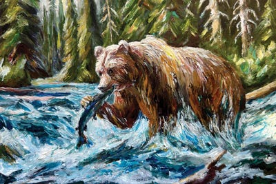 Viola Painting - Multi Panel Prints: River Grizzly by Viola Painting