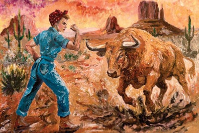 Viola Painting - Multi Panel Prints: Rosie The Riveter Vs Bull Desert by Viola Painting