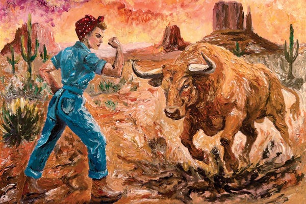 Viola Painting: Rosie The Riveter Vs Bull Desert by Viola Painting