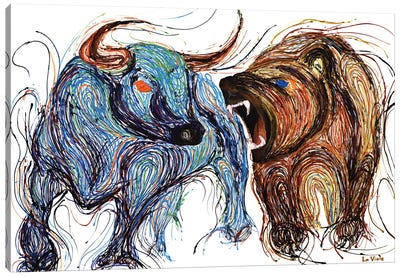 Bull And Bear Stock Market Trade Canvas Art Print - Bear Art