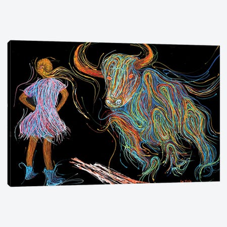 Fearless Girl Vs Bull Wall Street Canvas Print #VPA21} by Viola Painting Canvas Print