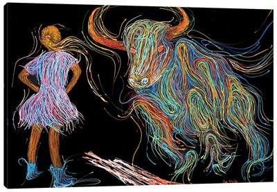 Fearless Girl Vs Bull Wall Street Canvas Art Print - Viola Painting