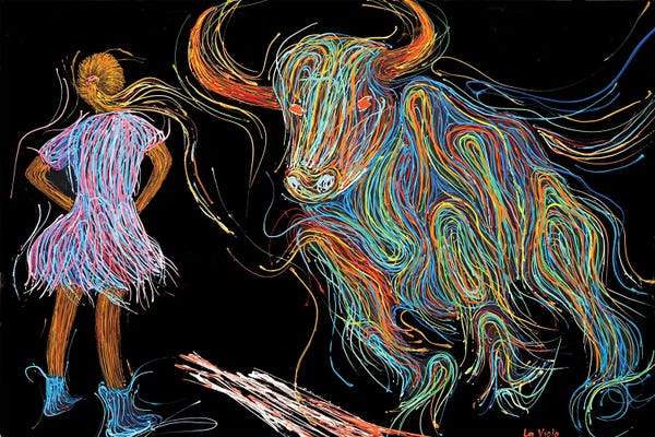 Courage: Fearless Girl Vs Bull Wall Street I by Viola Painting