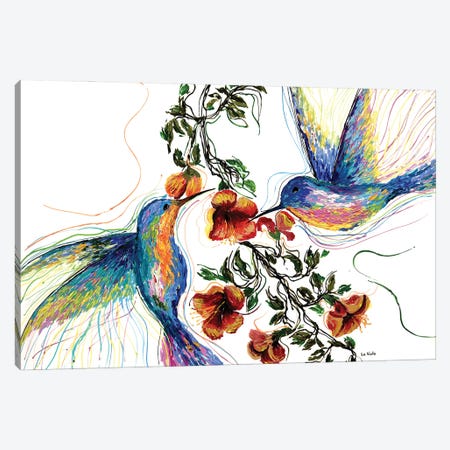 Hummingbird And Flower Canvas Print #VPA2} by Viola Painting Art Print