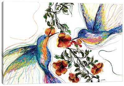 Hummingbird And Flower Canvas Art Print - Viola Painting