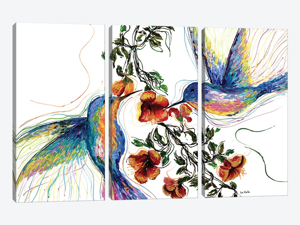 Hummingbird And Flower by Viola Painting 3-piece Canvas Print